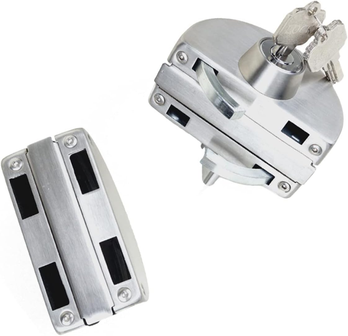 304 Stainless Steel Yu Round Glass Door Lock, Home, Commercial Durable Metal Chrome 10-12 mm Glass Door NO Drill Anti-Theft Security Lock, Double Swing Hinged Frameless Push Sliding Gate Lock 3 Keys
