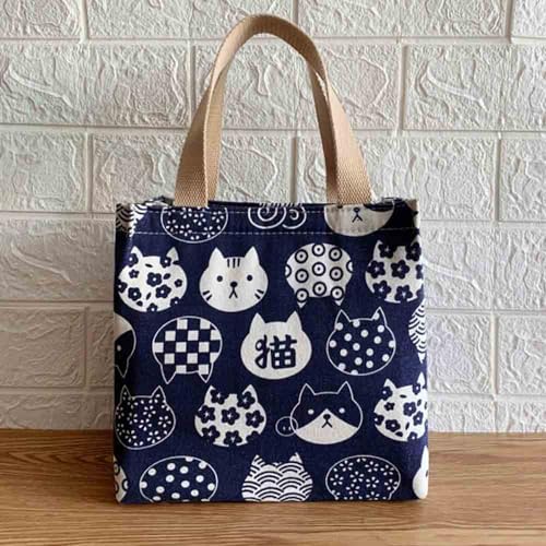 Cartoon canvas women's Japanese insulated handbag lunch box bag lunch bag bento bag (Style A)