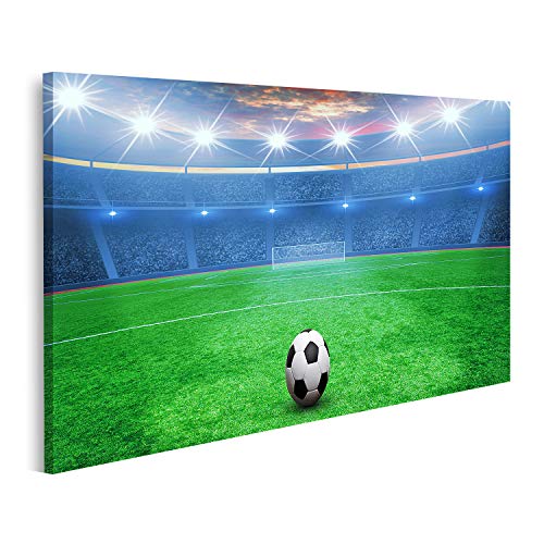 islandburner Quadro su tela Calcio su erba verde Stadio Arena illuminato di notte proiettori luminosi Quadri Stampe x soggiorno