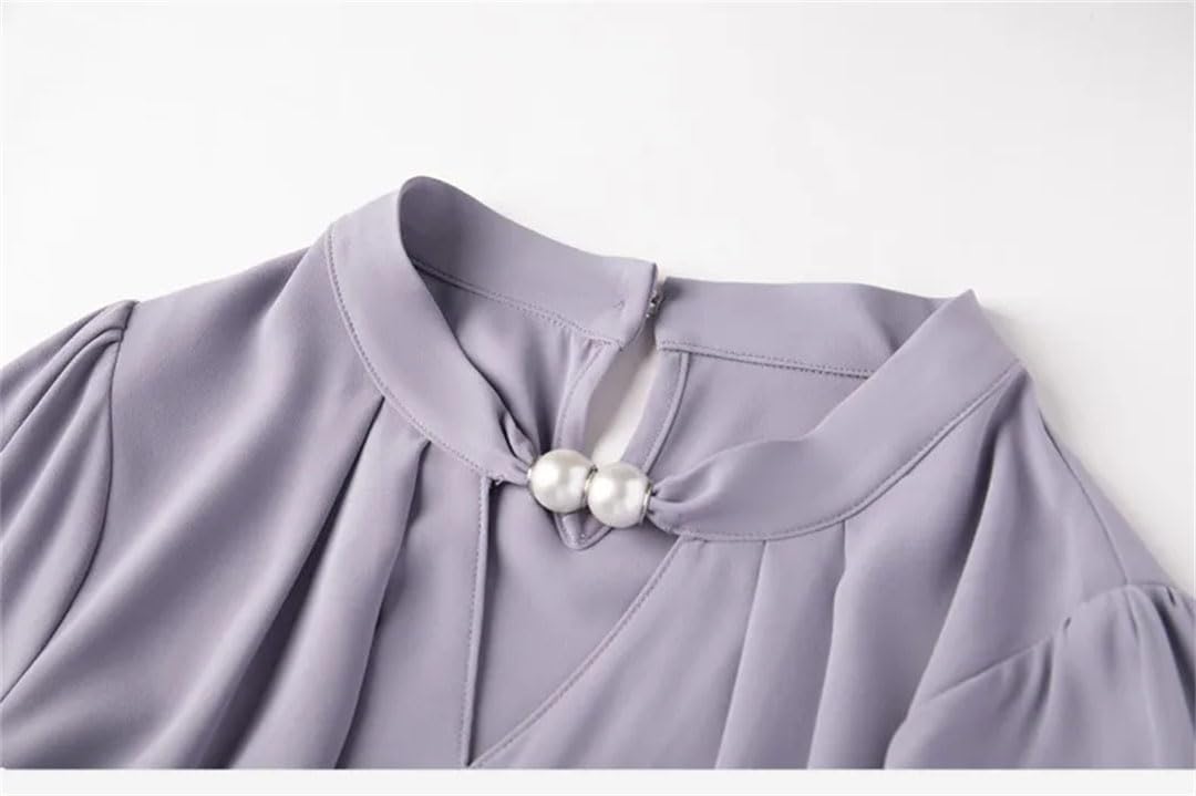 Blusa de gasa para mujer, manga larga, color liso, holgada, elegante