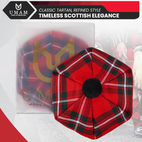 Image of Scottish Tam O' Shanter Hat Tartan Bonnet Pom Pom Wool Flat Cap One Size