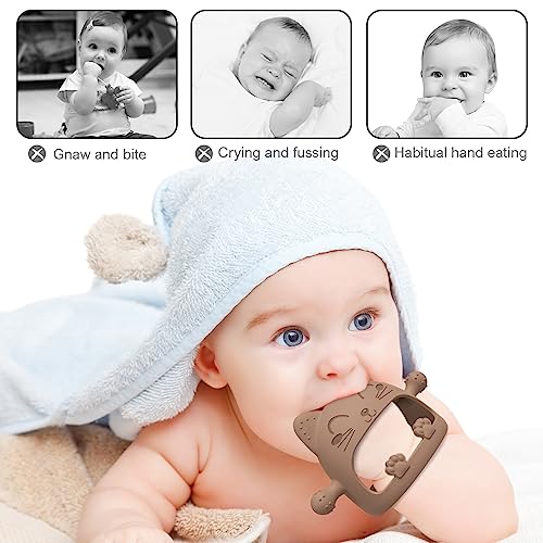 Image of Baby Teething Toys for Babies 0-6 Months-Baby Teether,Anti-Drop Silicone Mitten Teething Toy for Soothing Sore Gums,Teething Pacifier,Baby Toys 6 to 12 Months-Ideal Baby Travel Essentials for Moms (Brown)