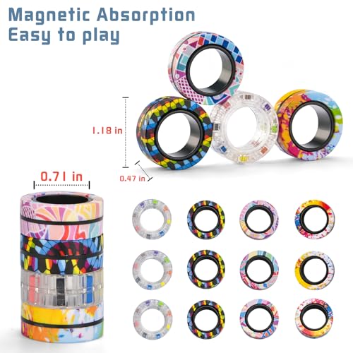 Image of 12Pcs Magnetic Adults Fidget Toys Rings,Stocking Stuffers for Kids 8-12,Fidget Spinner Rings for Anxiety Relief Therapy ,Party Favors Gifts for Teen Boy and Girl