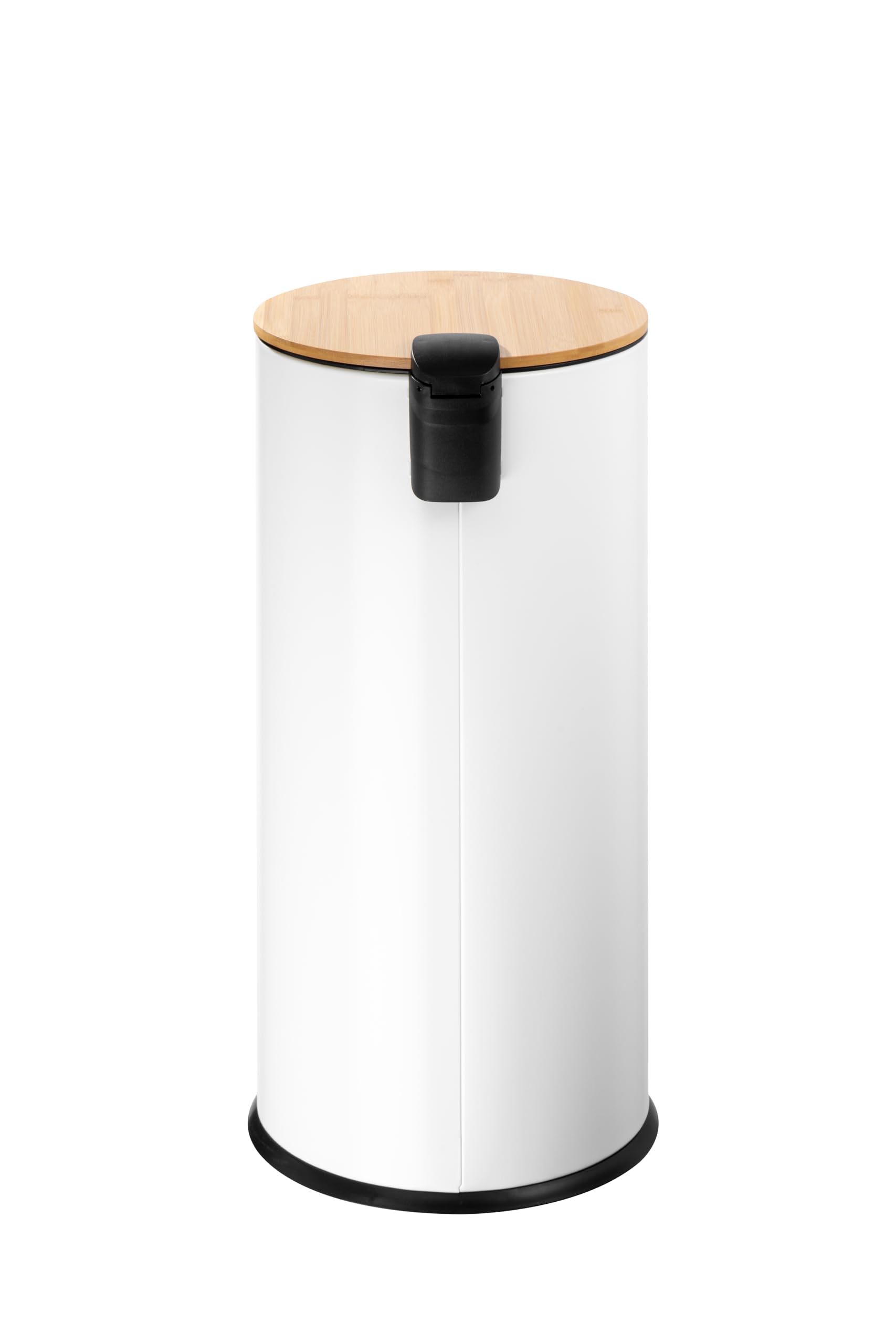 ECHTWERK cubo de pedal Skandi Look, cubo de basura, cubo de desperdicios, cuerpo robusto de hierro con tapa de bambú, función de cierre suave, blanco, capacidad 30 litros