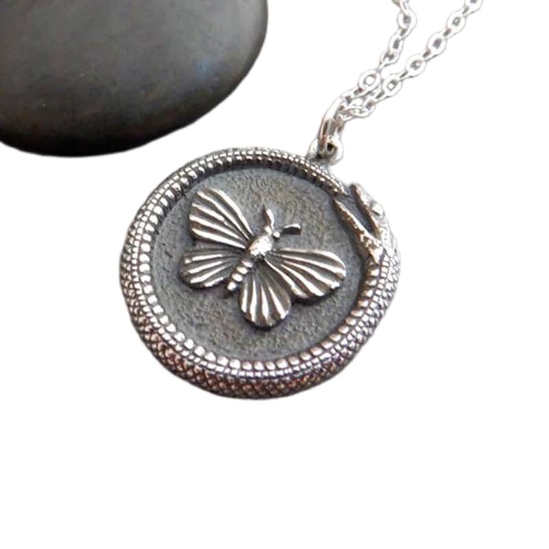 Collar de serpiente Ouroboros plata 925 mariposa mística amuleto infinito de alta joyería