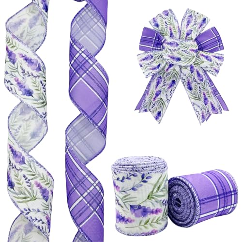 Lavender Wired Edge Ribbon - 2.5 Inch Spring Summer Purple Craft Ribbon Grosgrain with Wire Edge for DIY Bow Making Wedding Decor Mothers Day Gift Wrapping & Crafts 2 Rolls 10 Yard