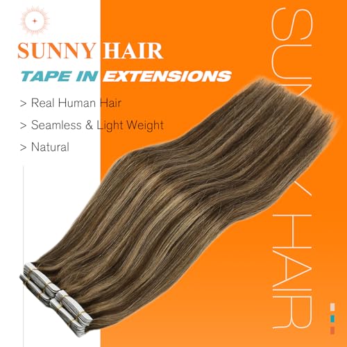 Image of Sunny Hair Brown Tape in Hair Extensions Human Hair 22 Inch for Photo Days
