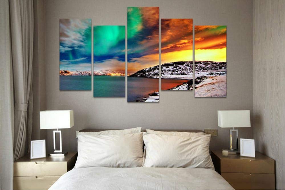 Peinture Aurora Borealis en cinq pièces : sticker toile HD sans cadre pour décoration moderne