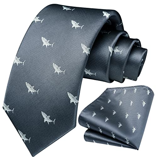 Image of HISDERN Ties for Men Classic Animal Tie and Pocket Square Set Jacquard Woven Silk Neckties Handkerchief Wedding Party