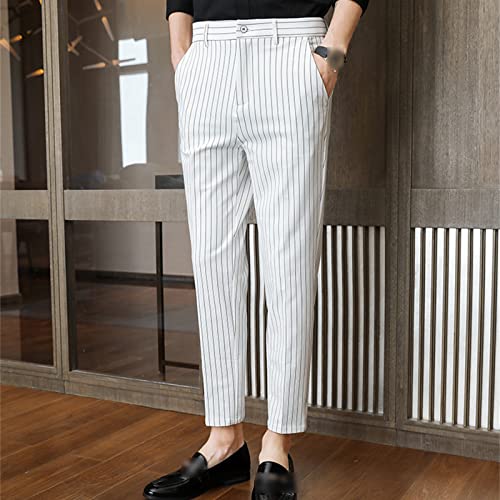 Men's Dress Striped Pants Slim Fit Flat Front Business Trousers Straight-Fit Formal Pants Trousers3
