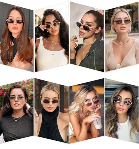 Image of Rectangle Retro UV Protection Sunglasses for Men & Women, Stylish 90's Narrow Frame