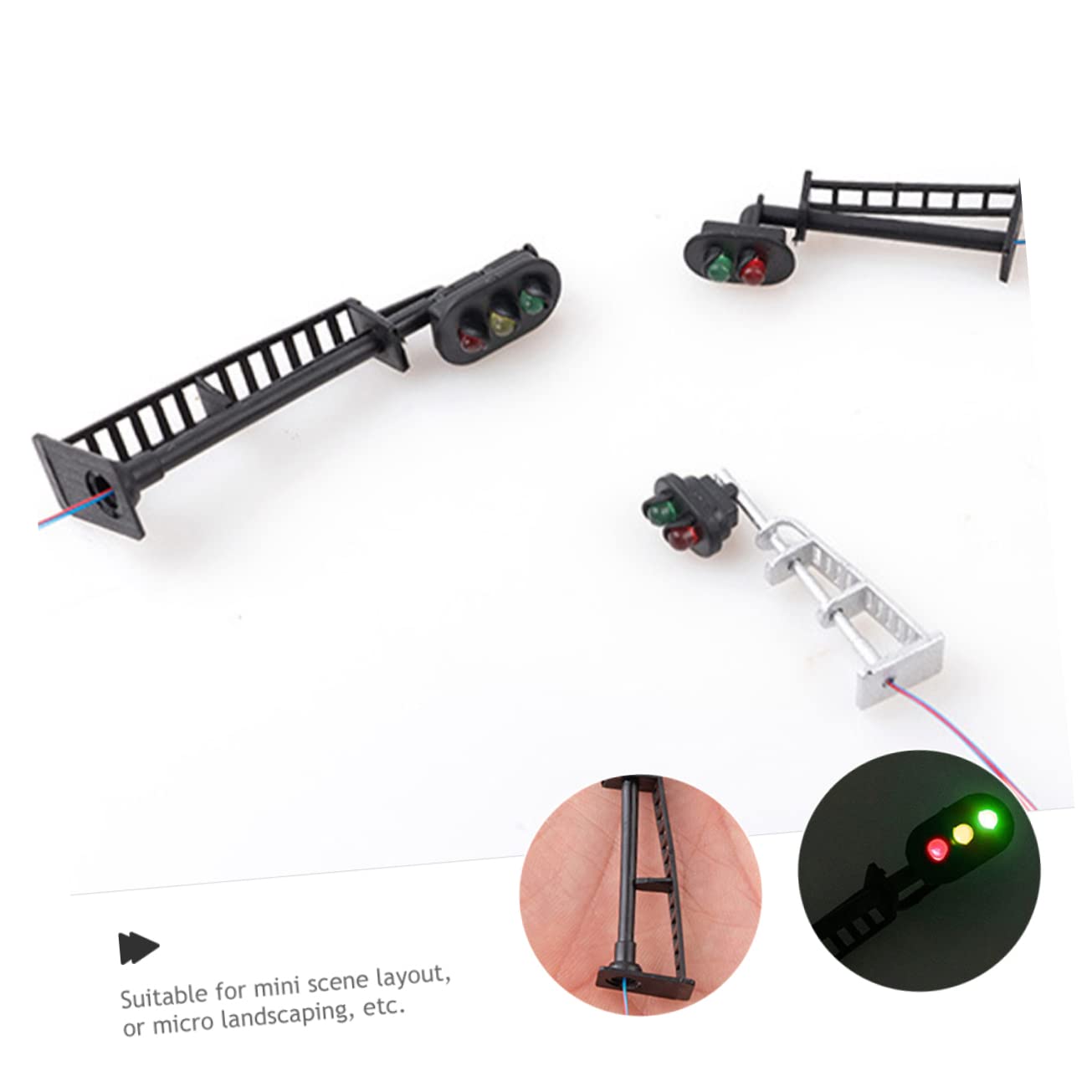 Lurrose 3pièces Modèle De Feu De Signalisation pour Train Miniature Signal Lumineux Vert-Jaune-Rouge pour Décoration De Paysage Table Accessoire De Modélisme Ferroviaire