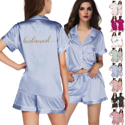 WJing Yi Jia Womens Floral Bridesmaid Pajamas 2Pcs Bride Silk Pajama Set For Bridal Party Gifts Soft...