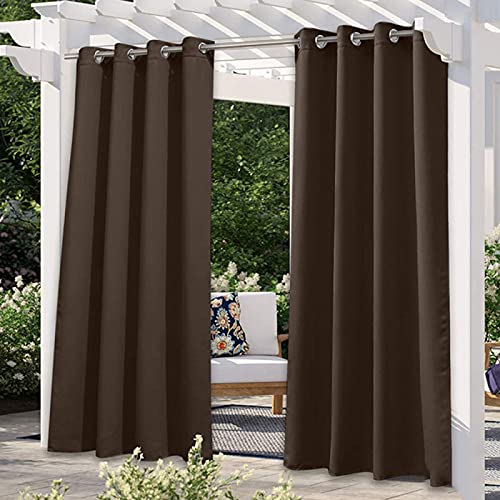 JMBF Terrassenvorhänge Outdoor Wasserdicht 2 Panels Moderne Mode Einfarbige Outdoor Winddichte Vorhänge, Wärmeisolierte Verandavorhänge Rostfreie Obere Öse Verdunkelungsvorhang Drape,Coffee-52x84in Cover