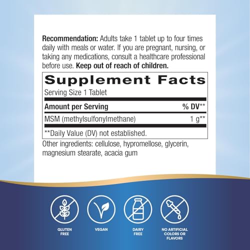 Nature's Way MSM, Supports Joint Health*, Healthy Hair & Nails*, 1000 mg per Serving, Gluten Free and Vegan, 200 Tablets (Packaging May Vary) - image 5