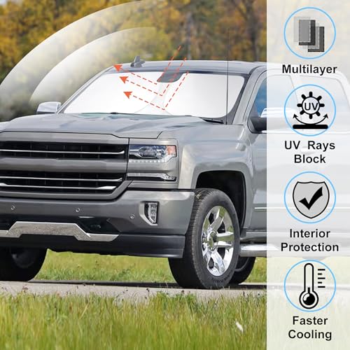 Image of Windshield Sun Shade Custom Fit for 2014-2019 Chevrolet /Chevy Silverado Crewcab Regularcab Extendedcab Accessories Foldable Sunshade Protect Car from Sun Rays & Heat Damage Keep Car Cooler