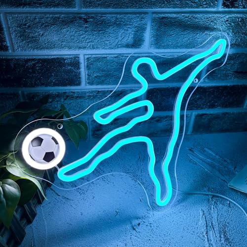 Image of Allball Soccer Neon Sign, Football Neon Light USB Powered, for Football Player LED Sign Man Cave Youth Soccer Trophies Theme Party Room Bedroom Decor Birthday Gifts(15.7 * 10.6 In)(Side kick style)