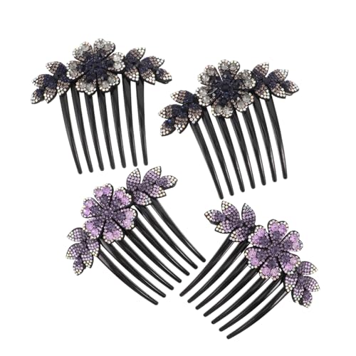 PRETYZOOM 4個ラインストーン花柄ヘアコーム 結婚式用輝くサイドコーム ノン