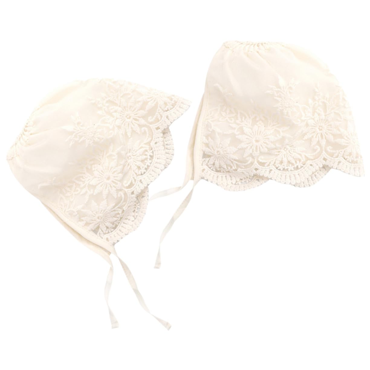 Gorro Capota Bebe Niña de Encaje Beige 2piezas Decoracion Verano