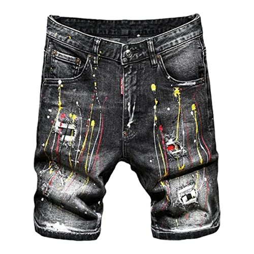 Short en denim stretch Kelsiop noir à coutures renforcées et empiècements déchirés