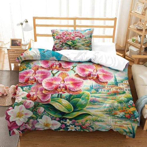 Housse de Couette Fermeture Éclair Cachée Orchidée Lit Enfant 135x200