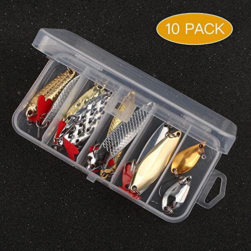 Foto von XVZ Angelköder Set, 10 Stück Kunstköder Blinker/Spinner/Wobbler Set mit Haken Hard Popper Köder für Forelle, Barsch, Hecht, Fischen Geschenk für Männe