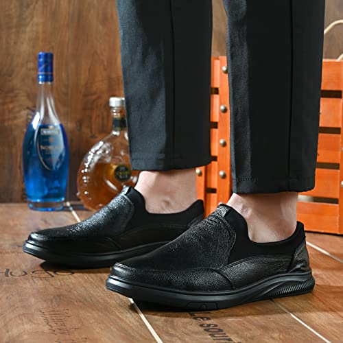 Image of Men's Breathable Fashion Oxford Shoes Casual Loafers Leather Shoes Dress Shoes-196-Black-EU44=US10.5