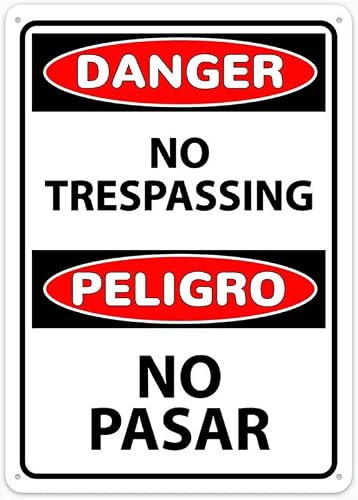 8"x12" Aluminum Metal Sign - Danger No Trespassing Bilingual - For Home, Bar, Club, Kitchen, Restaurant Wall Decor