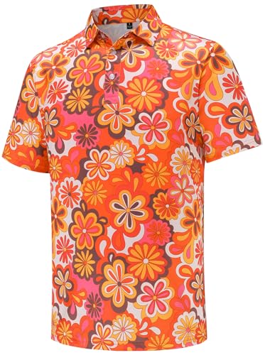 tracamiy Mens 70s Shirt Short Sleeve Golf Polo Shirts for