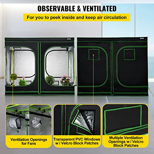 Vevor Grow Tent, 96" X 96" X 80" Hydroponics Mylar Grow Room With Observation Windows And Removable Floor Tray, 100% Lightproof Big Grow Closet For Indoor Plants Growing - 8'X8' Reflective Plant Tent #TOP3