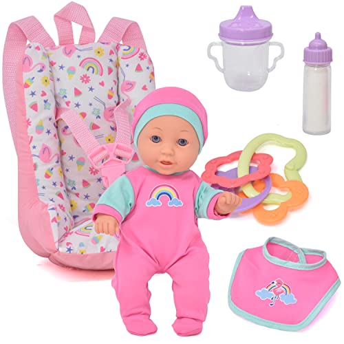Soft Body Baby Doll For Toddlers With Take Along Doll Backpack Carrier Accessories, Interactive 12 Inch Infant Doll With Car Booster Seat For Girls 2 3 4 5 Year Old #TOP6