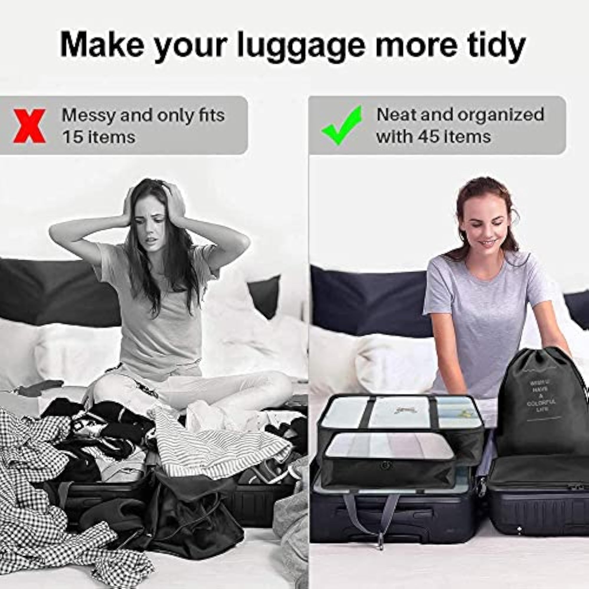 ZDKGER Packing Cubes - 9 PCS Travel Luggage Organizers Set