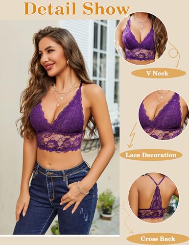 Image of Avidlove Bralettes for Women Lace Wireless Bra V Neck Racerback Crop Top Adjustable Lingerie No Padded