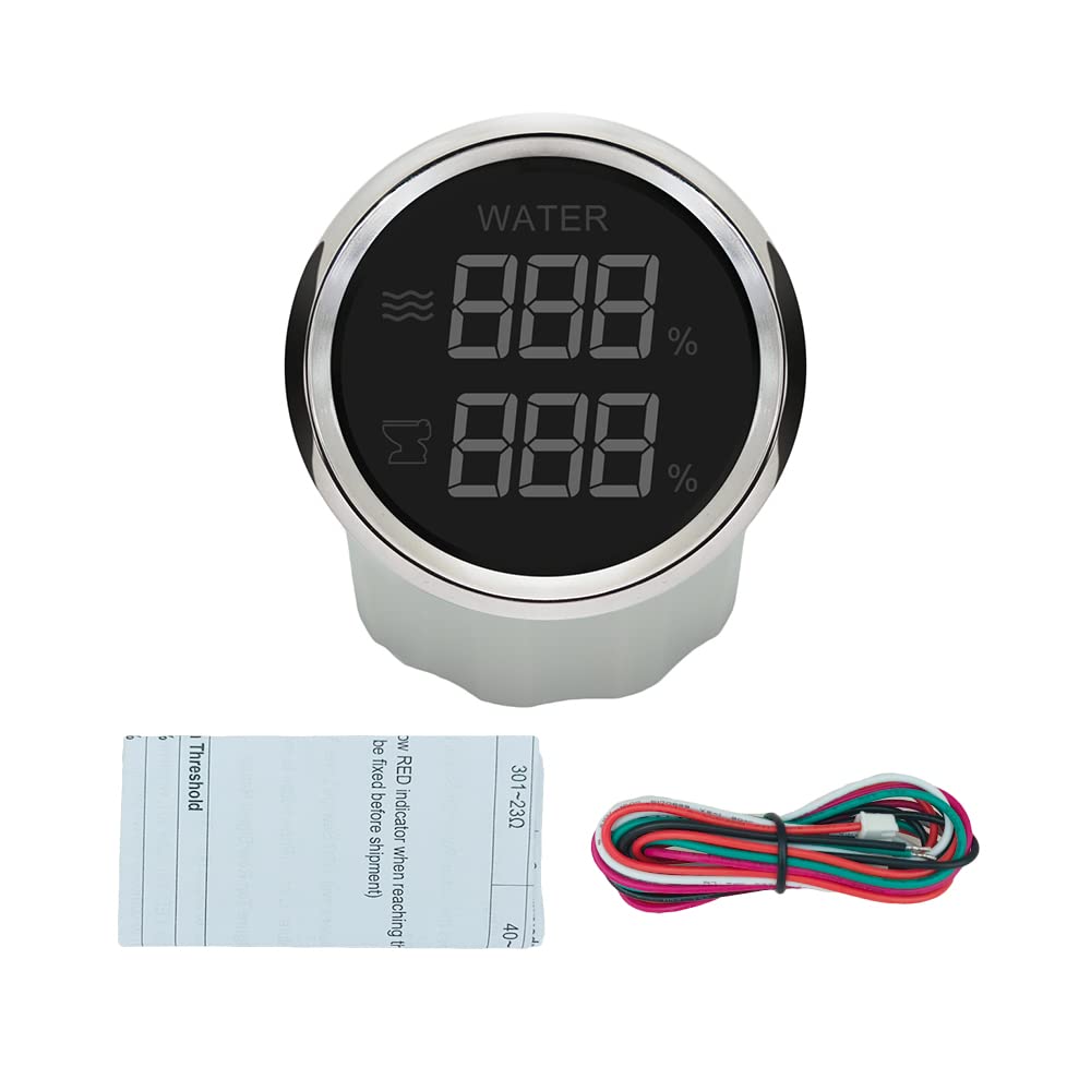 ELING Indicador multifunción 2 en 1 de nivel de agua, depósito de heces de 52 mm, alarma para coches y camiones