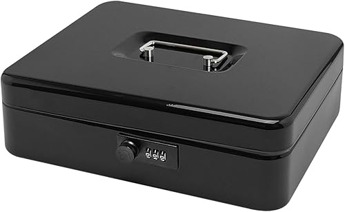 Caja de efectivo de acero seguro con cerradura de combinación y bandeja extraíble, organizador de dinero de metal para uso doméstico y oficina