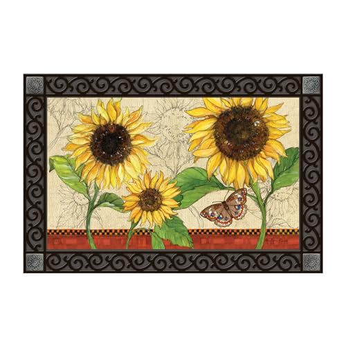 Studio M MatMates Decorative Floor Mat Insert Indoor or Outdoor Doormat Recycled Rubber Backing 18 x 30 Inch Yellow Brown Sunflowers