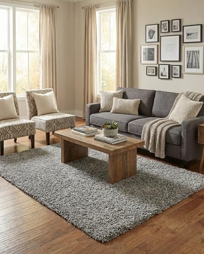 Rugs.com - Über Cozy Solid Shag Collection Rug – 5' x 8' Cloud Gray Shag Rug Perfect for Bedrooms, Dining Rooms, Living Rooms