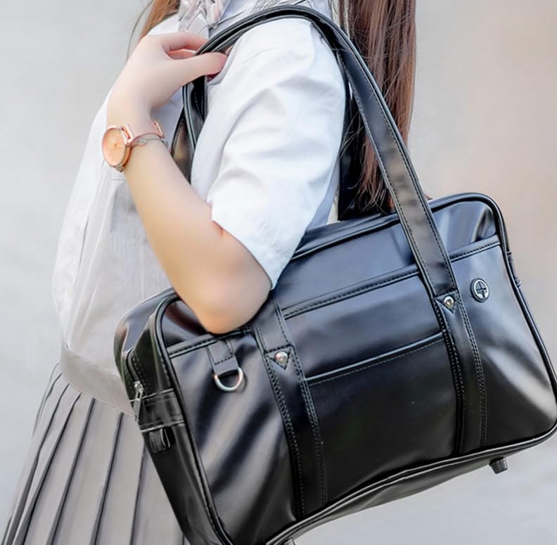 Japanese School Shoulder Bag Tote Faux Leather Kawaii Cute Bookbag Satchel Anime Cosplay Student with Pink Pompom2