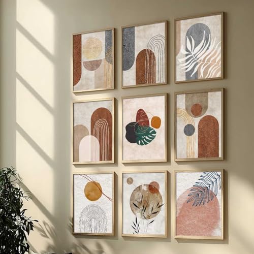 Image of kotart Boho Art Home Decoration Modern Paintings With Frame For Living Room Bed Room Hotel Wall Decor Digital Reprint Set of 9 (13X17 inch)