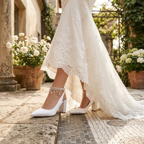 Slingback en satin de mariage d'un raffinement extrême avec bijoux de perles - 2