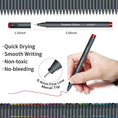 Vitoler 36 Vibrant Colored Pens, Fine Tip Journal Planner Pens,Drawing Marker Pens For Writing Journaling Planner Coloring Book Sketching Taking Note Calendar Art Projects Office School Supplies #TOP1