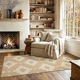 MatEssenz 3x5 Washable Area Rug, Boho Geometric Woven Nursery Mat, Kid and Pet Friendly Accent Rug for Bedroom & Playroom, Neutral Decor, Beige