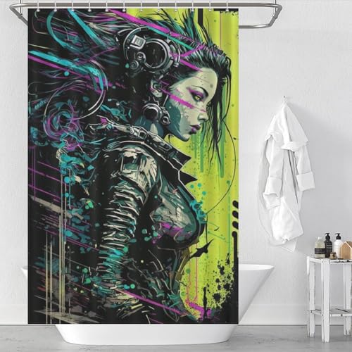 Rideau de douche lavable en polyester imperméable 122x183cm avec 12 crochets inclus - 2