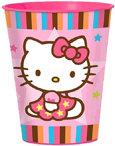 Amscan Party Cup | Hello Kitty Collection | Party Accessory Pink Background/Multicolored Striped, 16 Oz.