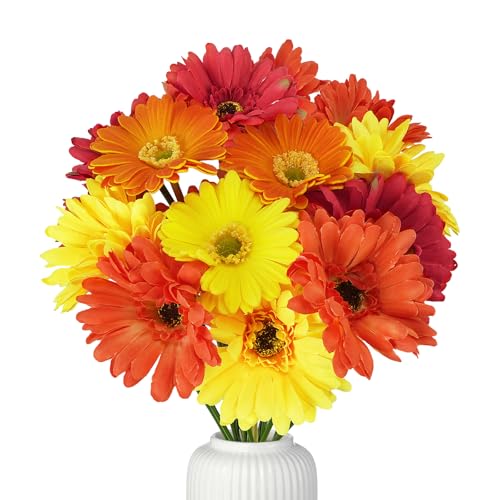 Vookkp 18 Pezzi Fiore di Gerbera Artificiale Singolo Stelo Fioritura Bouquet, 3 Colori di Seta Gerbera Margherite Fiori Realistico Fiori Finti per Decorazioni Bouquet Sposa per la Casa Matrimoni Feste