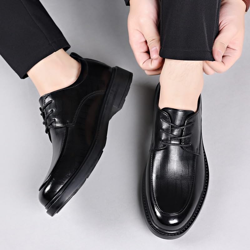Men's Patent Leather Formal Business Oxford Dress Shoes Mid Chunky Heels Platform Slip-On Dress Shoes Non Slip Casual Work Derby Shoe for Men2