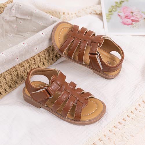 Toddler Girls Sandals Slip-On Open Toe Sandals Little Kid Non-Slip Soft Rubber Sole Princess Flat Shoes4