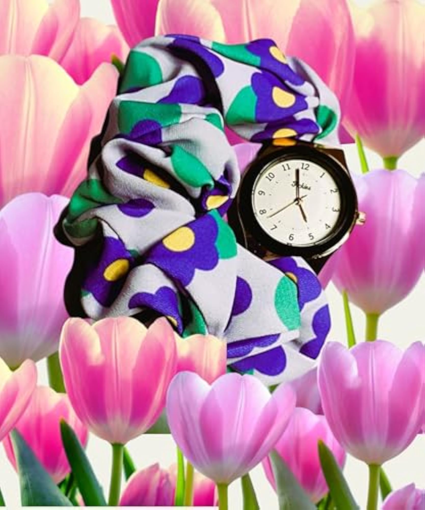 Women's Scrunchie Analog Watch with Fabric Band