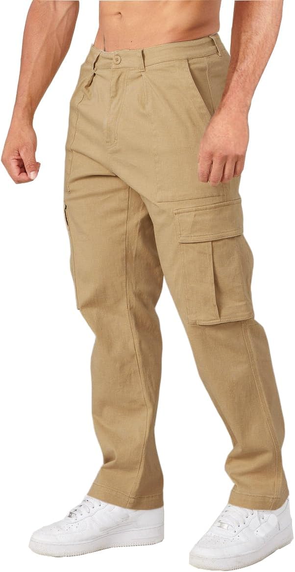 THWEI Cargo Pants for Men Casual Cotton Lightweight Relaxed Fit Stretch Elastic Waist Work Pants - Image 2