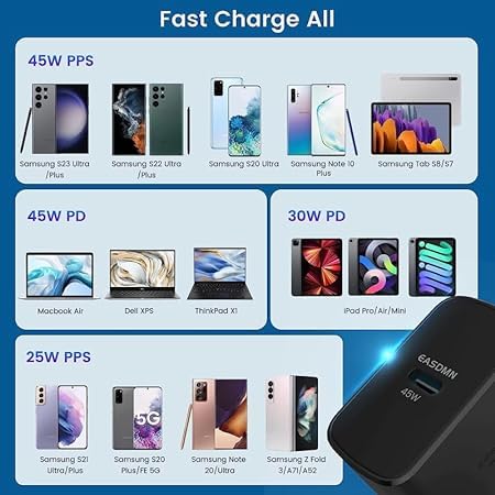 Image of THE BATTERY STORE Original 45W Power Adapter with Type C to C Cable, Compatible with Samsng Smarthphone, Black (BB31)